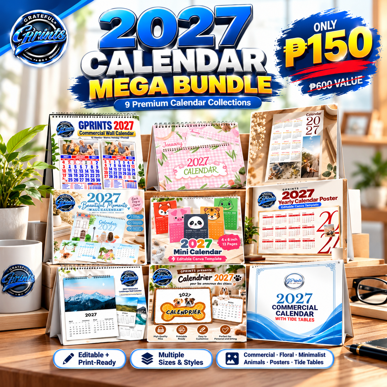 2027 Calendar Mega Bundle – 9 Premium Calendar Designs | Editable + Print-Ready