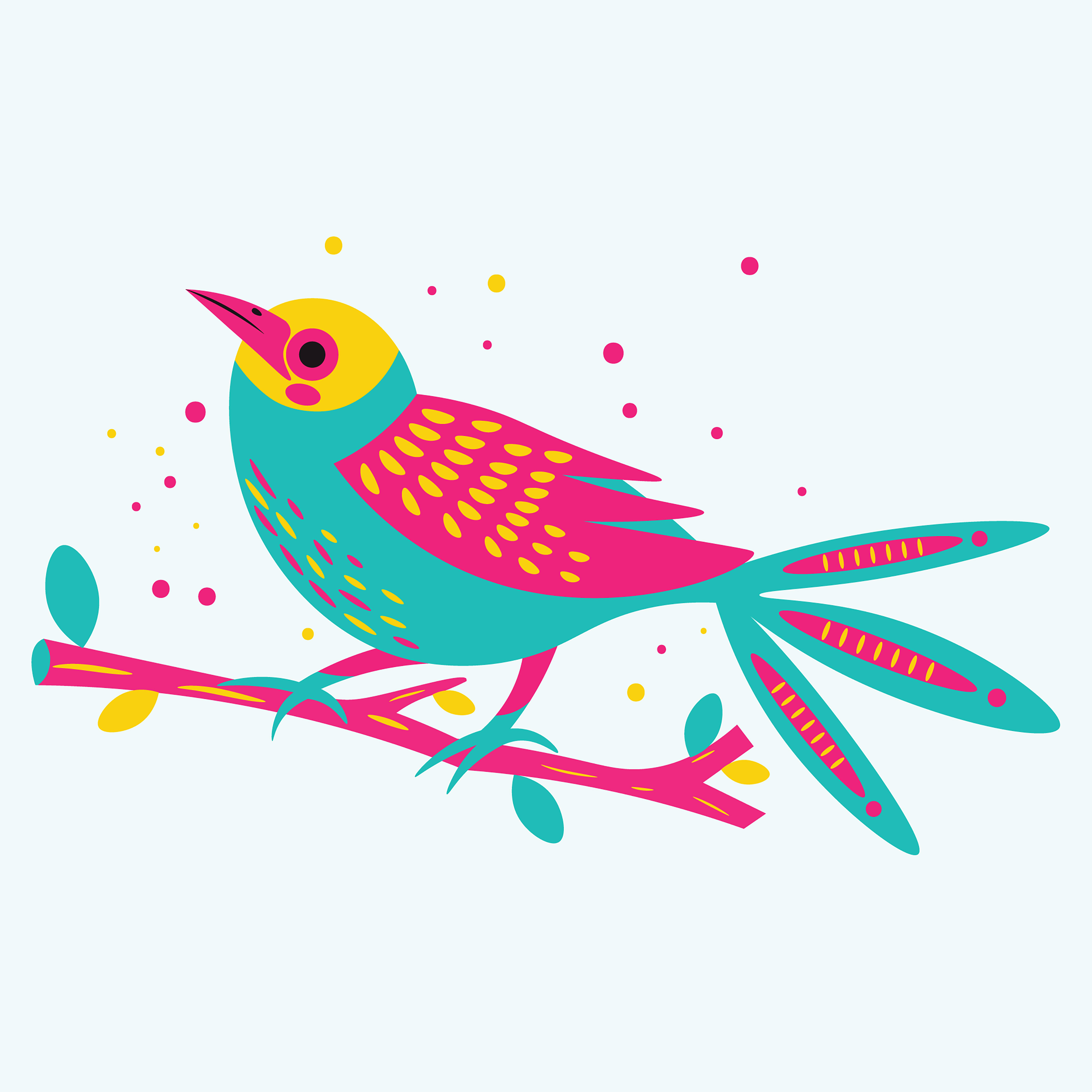 Colorful Folk Art Bird on Branch